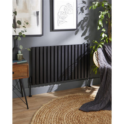 575mm (H) x 404mm (W) - Black Single Panel Horizontal Aluminium Radiator (Ryhall) - (0.57m x 0.40m) - Depth 60mm