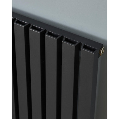 575mm (H) x 404mm (W) - Black Single Panel Horizontal Aluminium Radiator (Ryhall) - (0.57m x 0.40m) - Depth 60mm