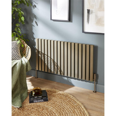 575mm (H) x 404mm (W) - Bronze Double Panel Horizontal Aluminium Radiator (Ryhall) - (0.57m x 0.40m) - Depth 74.5mm