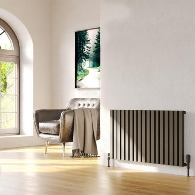 575mm (H) x 404mm (W) - Grey Single Panel Horizontal Aluminium Radiator (Ryhall) - (0.57m x 0.40m) - Depth 60mm