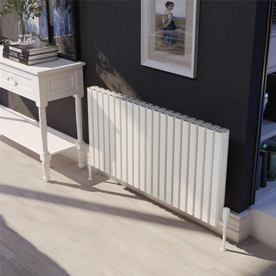 575mm (H) x 404mm (W) - White Double Panel Horizontal Aluminium Radiator (Ryhall) - (0.57m x 0.40m) - Depth 74.5mm