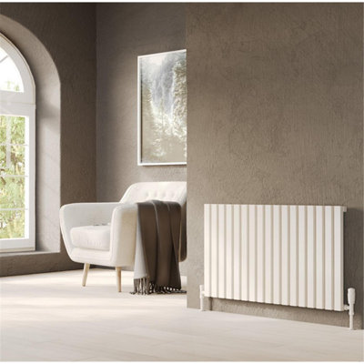 575mm (H) x 404mm (W) - White Single Panel Horizontal Aluminium Radiator (Ryhall) - (0.57m x 0.40m) - Depth 60mm