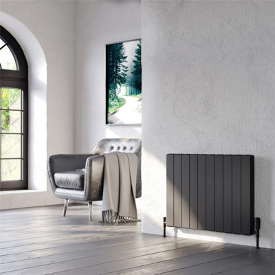 575mm (H) x 636mm (W) - Black Horizontal Aluminium Radiator (Wollin ) - (0.57m x 0.63m) - Depth 60mm