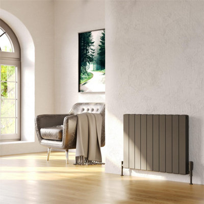575mm (H) x 636mm (W) - Grey Horizontal Aluminium Radiator (Wollin ) - (0.57m x 0.63m) - Depth 60mm