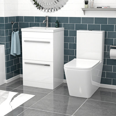 B&Q -  500mm White 2 Drawers Vanity With Rimless Square Close Coupled Toilet