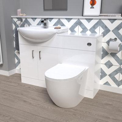 Nes Home 1150mm Freestanding White Vanity Unit With BasinWc Unit & Btw Toilet from B&Q
