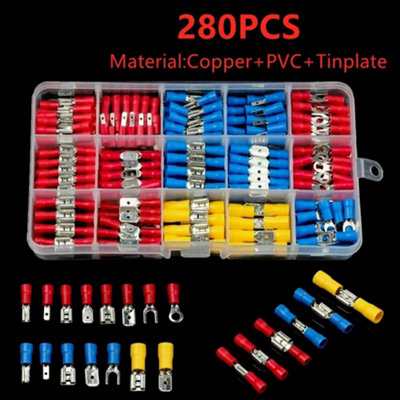  - 280Pcs Electrical Wire Terminals KitAssorted Spade Crimp ConnectorsInsulated