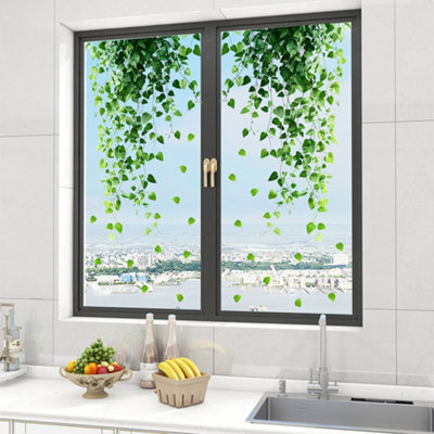  - No Glue Green Leaf Decorative Privacy Glass Sticker