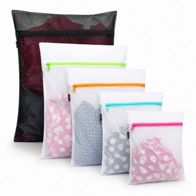  - 5-Piece Mesh Laundry Wash Bag Set With Fine Mesh Zipper Bags