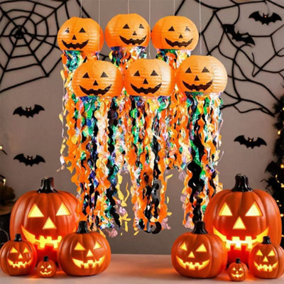 Lovii 3 Piece Orange Pumpkin Paper Lantern Set for Halloween Decorations - Image 4