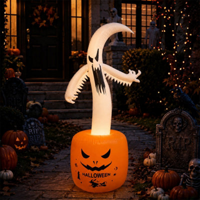 B&Q 180Cm Halloween Inflatable Ghost & Pumpkin With Led Lights