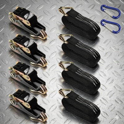 Ratchet Tie Down Straps4 Pack 25mm Endless 6M Black Lashing Straps 3000Kg Cargo Securing Straps from B&Q