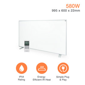 580W NXT Portable Remote Controllable Electric Infrared panel Heater (Feet Included)
