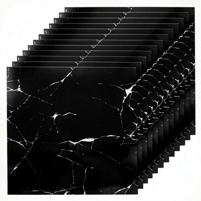 40Pcs Peel And Stick Vinyl Floor TilesMarble EffectSelf-AdhesiveBlack from B&Q