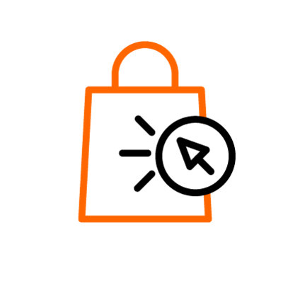 click and collect icon with shopping bag and cursor