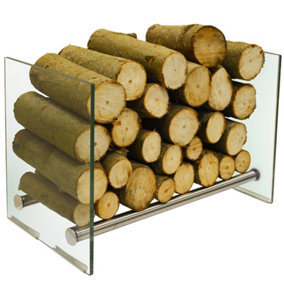 58cm Contemporary Tempered Glass and Steel Log Store