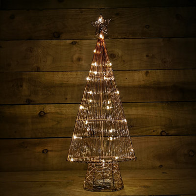58cm Rose Gold Metal Star Topped Lit Christmas Twinkle Tree in Warm ...