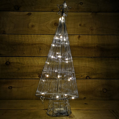 58cm Silver Metal Star Topped Lit Christmas Battery Twinkle Tree in ...