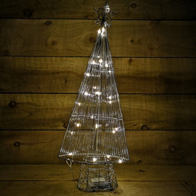 58cm Silver Metal Star Topped Lit Christmas Battery Twinkle Tree in Warm White