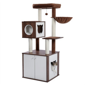 59 Inch All in One High Grade Wood Large Closet Modern Cat Tower Tree, Brown