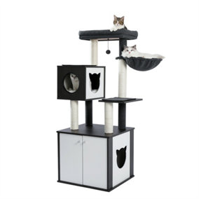59 Inch All in One High Grade Wood Large Closet Modern Cat Tree Tower, Black