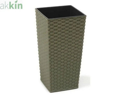 Finesse Eco Rattan Effect Planter Tall Square 19CmForest Green from B&Q