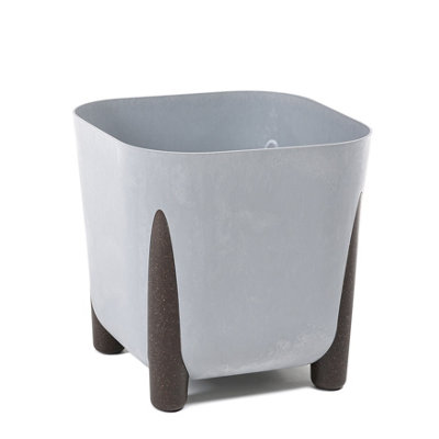 Lamela Lamela™ Frida Concrete Plant Pot, Stone Effect Square Resin Indoor And Outdoor Planter L21 W21 H20.6cm Light/Grey