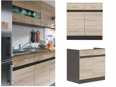 B&Q -  Under Sink Kitchen Cabinet Small 800mm Unit Freestanding Base Cupboard Sonoma Oak Wenge Junona