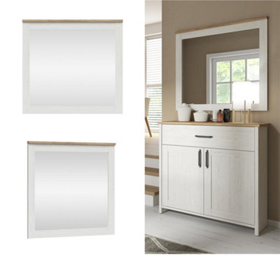 B&Q -  Square Wall Mirror Shabby Chic White Wash Pine / Oak Effect Frame 90 X 96Cm Loksa