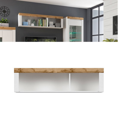B&Q -  Wall Shelf Cabinet Display Storage Open Panel Unit White Gloss Oak Effect Holten