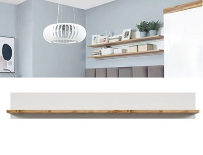 B&Q -  Wall Shelf Floating Display Panel 156Cm Modern White Oak Effect Book Storage Holten