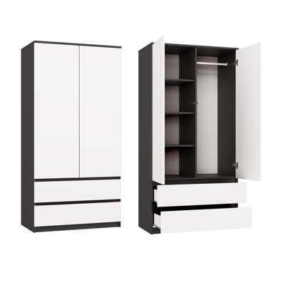 Topeshop Malwa Ss-90 Anthracite White Wardrobe Clothes Storage With Drawers from B&Q