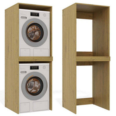 Topeshop Pola Twin Artisan Oak Laundry Cabinet Washer Dryer Storage from B&Q