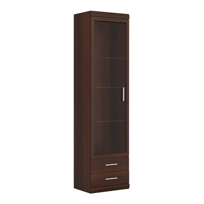 B&Q -  Imperial Tall Glazed 1 Door 2 Drawer Narrow Cabinet In Dark Mahogany Melamine