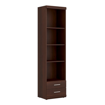 Furniture To Go Imperial Tall 2 Drawer Narrow Cabinet With Open Shelving In Mahogany Melamine Dark