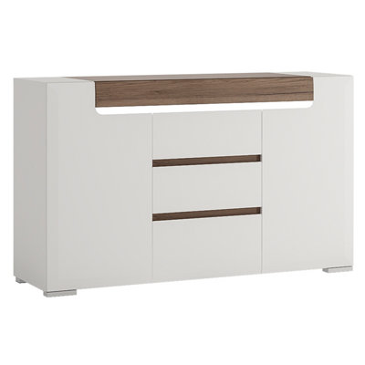 Furniture To Go Toronto 2 Door 3 Drawer Sideboard (Inc. Plexi Lighting) In And Oak White