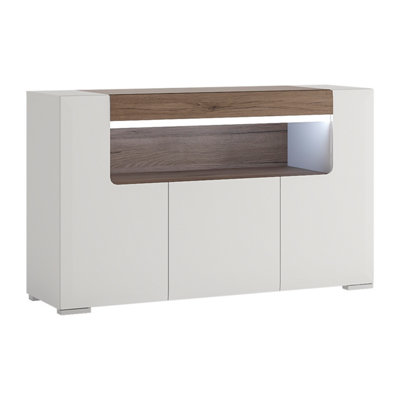 Furniture To Go Toronto 3 Door Sideboard With Open Shelving (Inc. Plexi Lighting) In White And Oak from B&Q