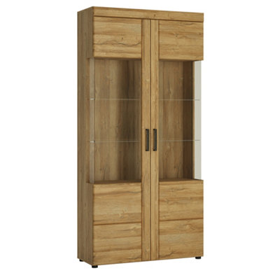 B&Q -  Cortina Tall Wide 2 Door Glazed Display Cabinet In Grandson Oak