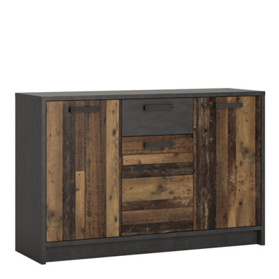 B&Q -  Brooklyn Cabinet With 3 Doors And 1 Drawer In Walnut And Dark Matera Grey