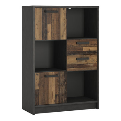 Furniture To Go Brooklyn Low Bookcase With 2 Doors And 2 Drawers In Walnut And Dark Matera Grey from B&Q