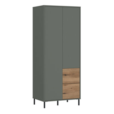B&Q -  Darwin Wardrobe 2 Door 2 Drawer In Green/oak