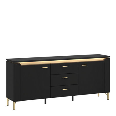 B&Q -  Genoa Tv Cabinet 2 Door 3 Drawer 155Cm Wide In Black Matt/gold