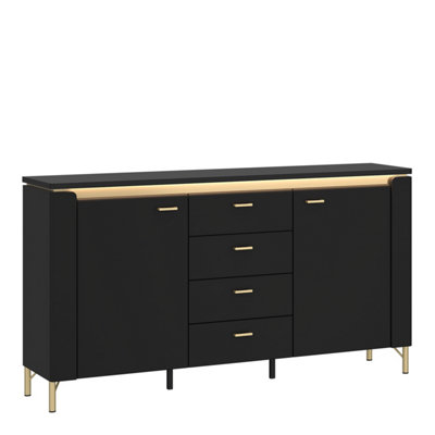 B&Q -  Genoa Sideboard 2 Door 4 Drawer In Black Matt/gold