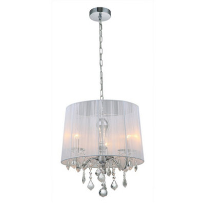Luminosa Lighting Luminosa Hanging Pendant ChromeWhite 3 Light  With White Cloth ShadeE14 from B&Q