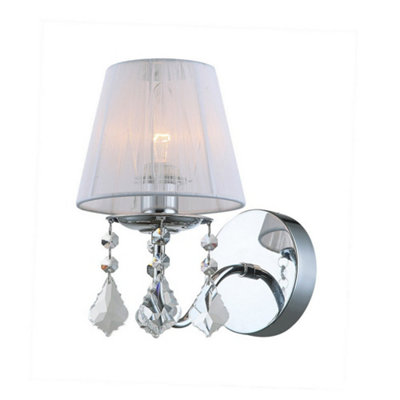 Luminosa Lighting Luminosa Wall Lamp ChromeWhite 1 Light  With WhiteFabric ShadeE14 from B&Q
