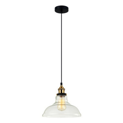 Luminosa Lighting Luminosa Industrial And Retro Hanging Pendant BlackGold 1 Light  With Clear ShadeE27