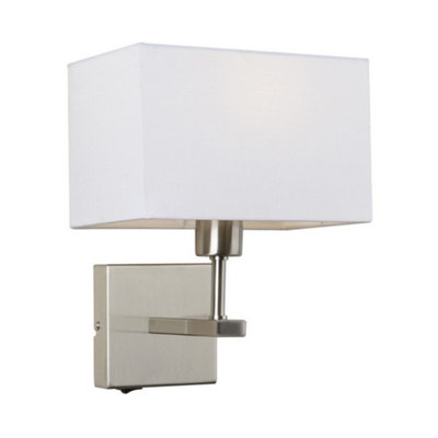 B&Q -  Luminosa Modern Bedside Lamp Nickel 1 Light With WhiteRectangular ShadeE27