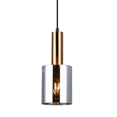 Luminosa Lighting Luminosa Modern Hanging Pendant Brass 1 Light  With GlassSmoky ShadeE27 from B&Q