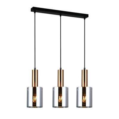 Luminosa Lighting Luminosa Modern Hanging Pendant Brass 3 Light  With Smoky ShadeE27 from B&Q