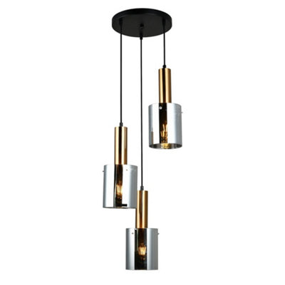 Luminosa Lighting Luminosa Modern Hanging Pendant Brass 3 Light  With GlassSmoky ShadeE27 from B&Q
